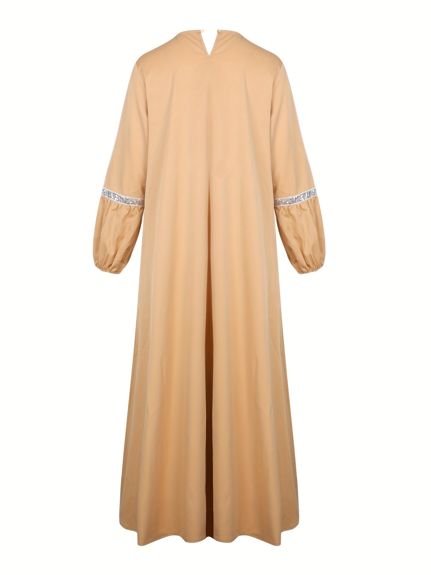 Middle Eastern Solid Color Long Sleeve Muslim Abaya Casual Sequined Dress