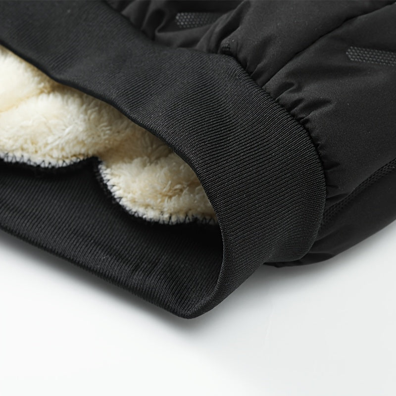 Men'S Heavy-Duty Winter Jacket - Thermal Insulated Cold Weather Coat with Full-Zip Closure, Hooded Collar, Polyester Lining - Black Outerwear for Business, Casual, Outdoor - Easy-Care Non-Stretch Fabric - Fall/Winter Jacket f