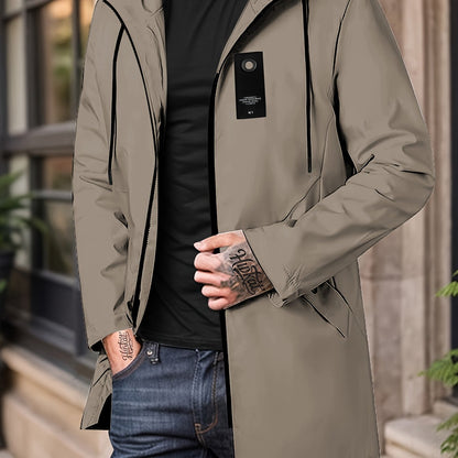 Men'S Casual Hooded Zip-Up Jacket - Solid Color, Lightweight & Breathable Polyester, Regular Fit with Chopping Sting, Perfect for Spring & Fall Daily Wear, Zipper Closure