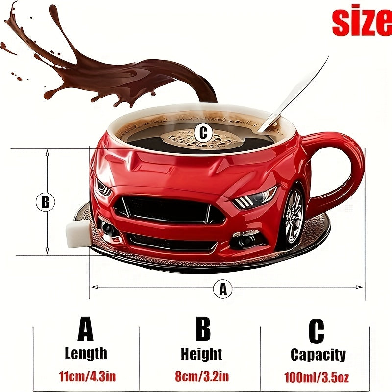 Car-Shaped Coffee Mug | Creative Sporty Style Automobile Coffee Cup with Handle | Portable 3.5 Oz Coffee Cup for Car Enthusiasts & Truck Lovers | Perfect Gift for Men, Women, Friends, Husbands & Dads