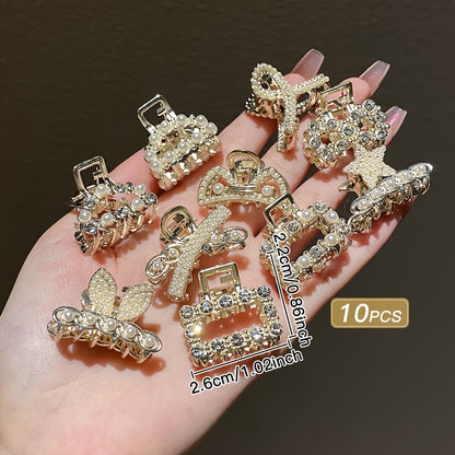 10pcs Hair Gripper Small Alloy Mini Hair Catcher Princess Head Bow Rhinestone Korean Hair Accessories Bang Clip Hair Clip Headwear