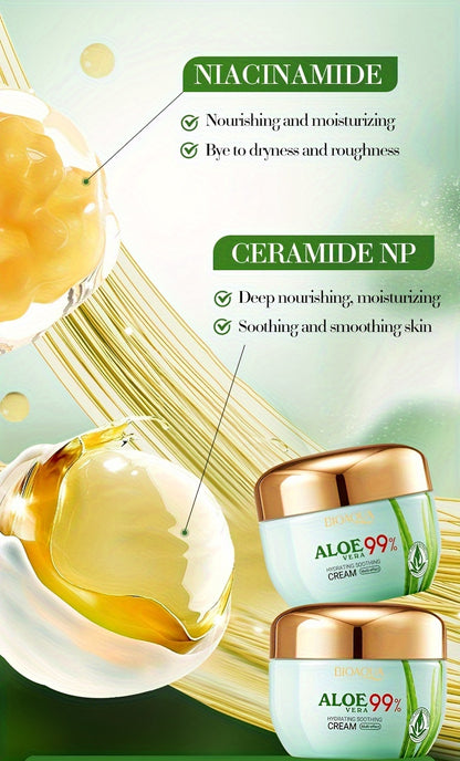 Aloe Vera Hydrating Face Cream - 50G, Moisturizing & Soothing For Soft, Radiant Skin, Enhances Elasticity, Reduces Dryness, Suitable For All Skin Types