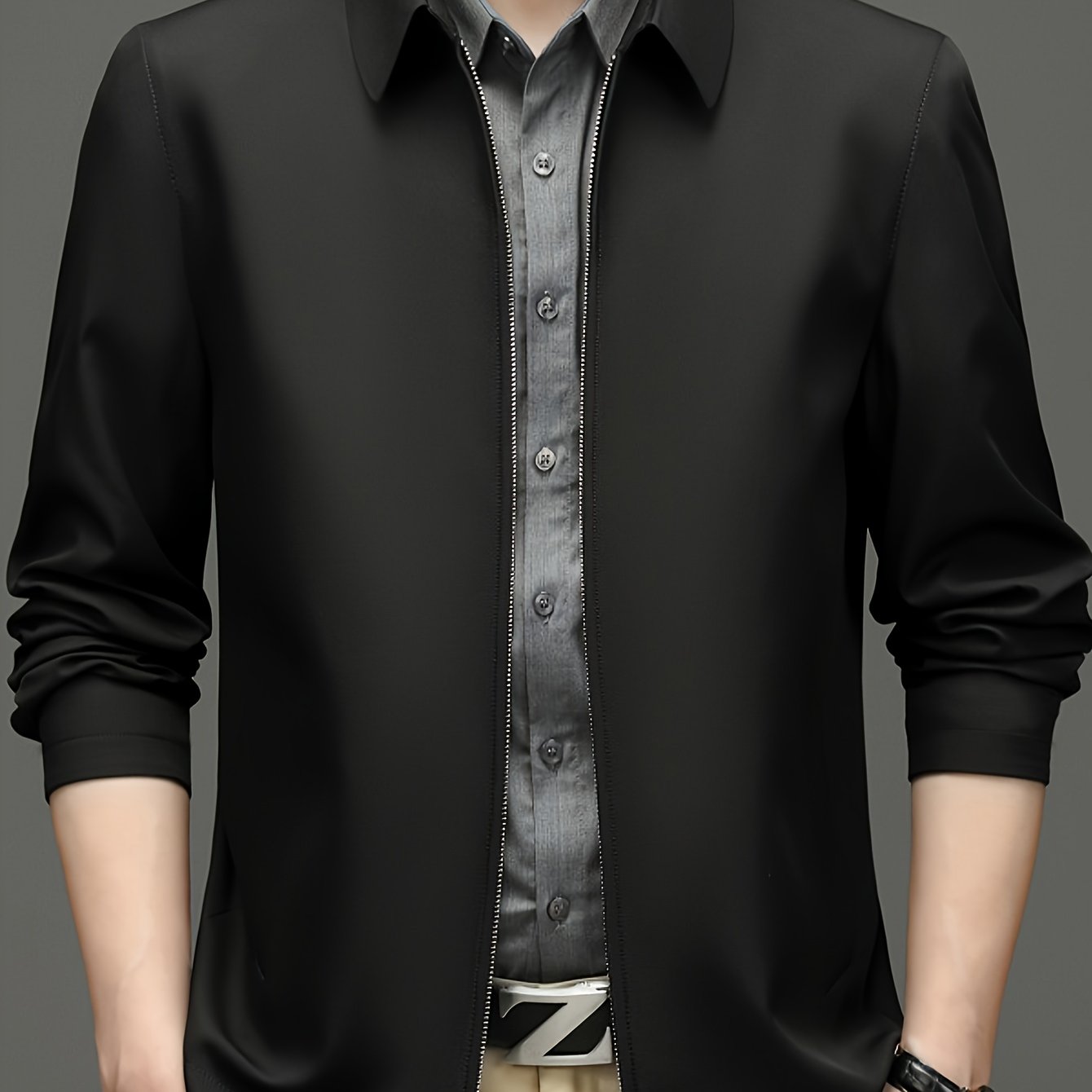 Men's Casual Business Jacket for Elderly - Polyester, Solid Color, Non-Stretch Fabric, Spring/Autumn Wear with Pockets