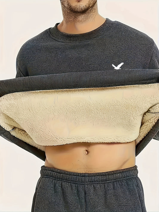 Men's Thermal Insulated Sweatshirt - Heavyweight Layering Base Layer for Winter, Indoor/Outdoor Cold Weather Clothing - Machine Washable Round Neck Pullover, Winter Sweaters, Indoor Warmth, Simple Design, Comfortable Fit, Pul
