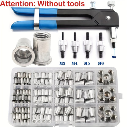 160pcs Rivet Nuts Kit M3/4/5/6/8/10- Durable Knurled Body, High-Strength Aluminum Flat Head, Embedded Rivet Nut, Threaded Insert Nut - Perfect For Automobile Restoration, Furniture Assembly, And Home Decoration