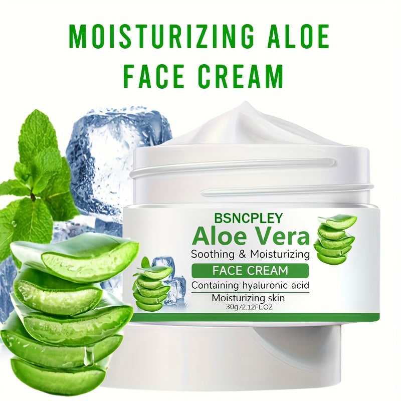 Aloe Vera Soothing Face Cream, 30g/1.06 Fl.Oz, Hydrating Facial Moisturizer With Hyaluronic Acid, Nourishing Skin Care For Dry Skin, Enhanced Skin Texture & Elasticity, Suitable For All Skin Types With Plant Squalane