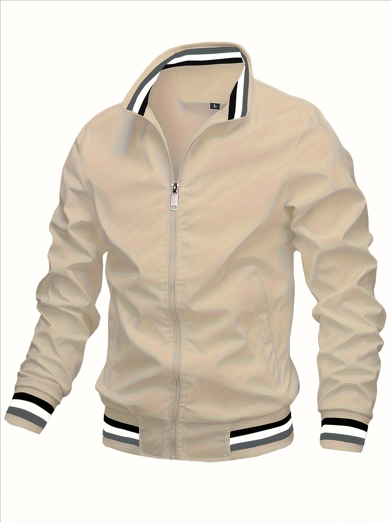 Men'S Retro Hip-Hop Baseball Jacket - Casual Sports Bomber with Stand Collar Zipper, Polyester Fabric - Perfect for Fall and Winter, Casual Weekend Wear, Casual Jacket|Hip Hop Style|Zippered Jacket