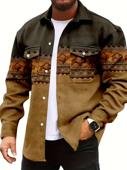 Men'S Casual Button-Up Jacket with Chest Pockets - Solid Color Regular Fit Autumn Winter Coat, Polyester Lined for Outdoor Travel & Daily Office Wear, Classic Collar Design, Durable Fabric Coat