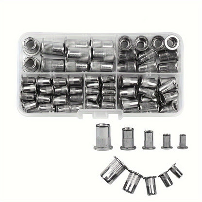 160pcs Rivet Nuts Kit M3/4/5/6/8/10- Durable Knurled Body, High-Strength Aluminum Flat Head, Embedded Rivet Nut, Threaded Insert Nut - Perfect For Automobile Restoration, Furniture Assembly, And Home Decoration