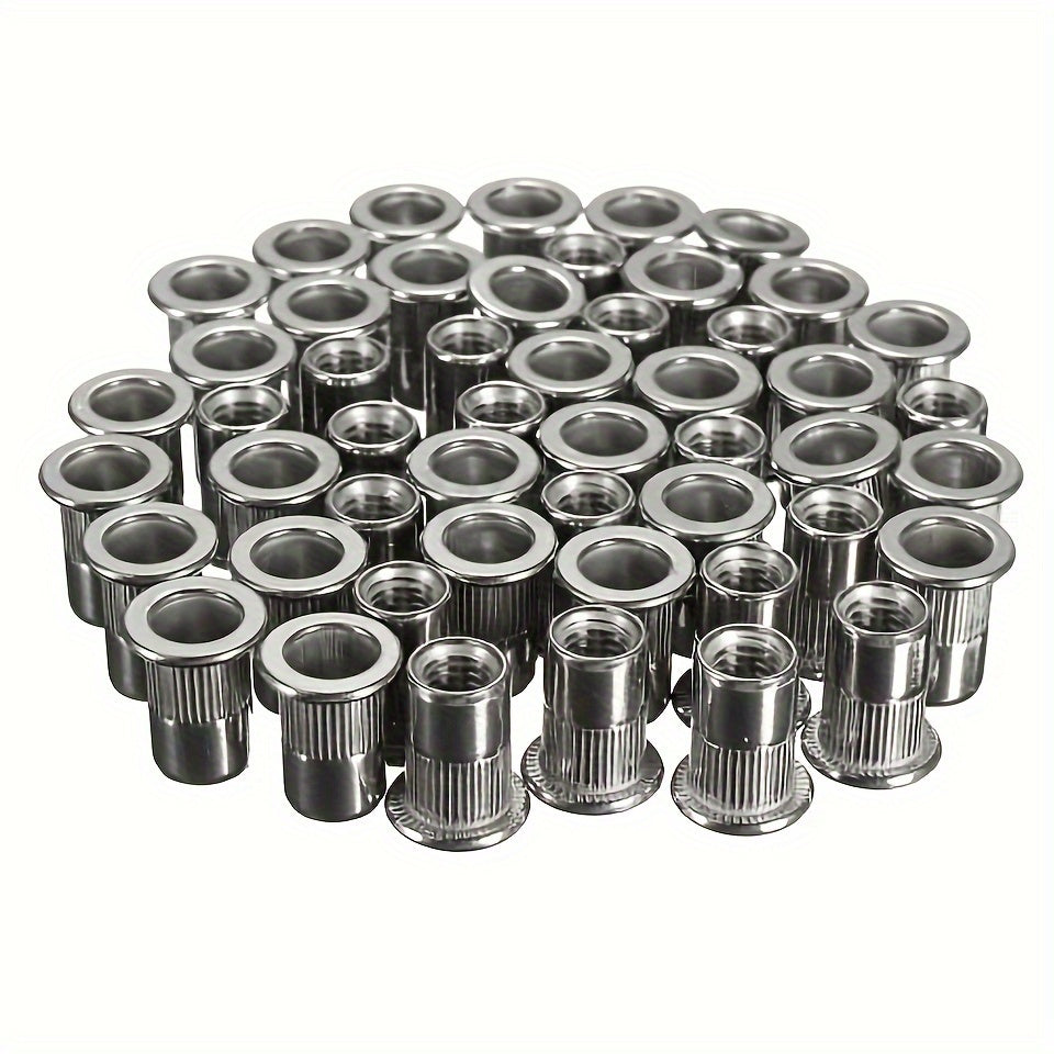 160pcs Rivet Nuts Kit M3/4/5/6/8/10- Durable Knurled Body, High-Strength Aluminum Flat Head, Embedded Rivet Nut, Threaded Insert Nut - Perfect For Automobile Restoration, Furniture Assembly, And Home Decoration