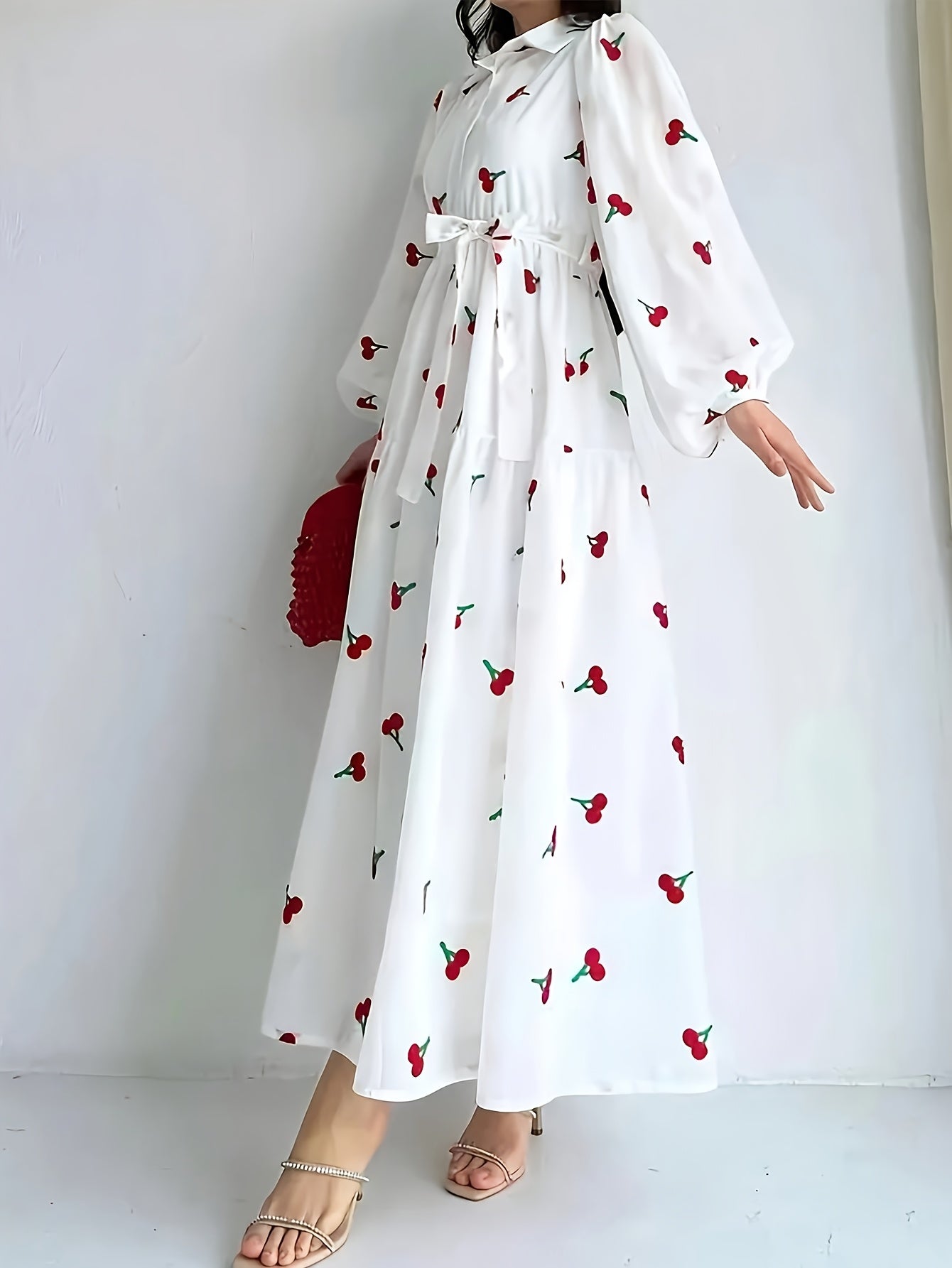 Elegant White Floral Print Long Sleeve Dress for Women - Polyester, Non-Stretch, Machine Washable - Perfect for Spring & Fall, All-Season Wear, Spring Fashion | Floral Print Dress | Polyester Fabric