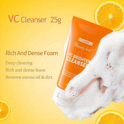 1 Set Hyaluronic Acid Vitamin C Skin Care Set, Travel Size Contains Face Wash/Toner/Serum/Cream, Enriched With Carnosine And Hydrolyzed Collagen, 4-Piece Face Care Gift Set For Women,, Even Out Skin Tone