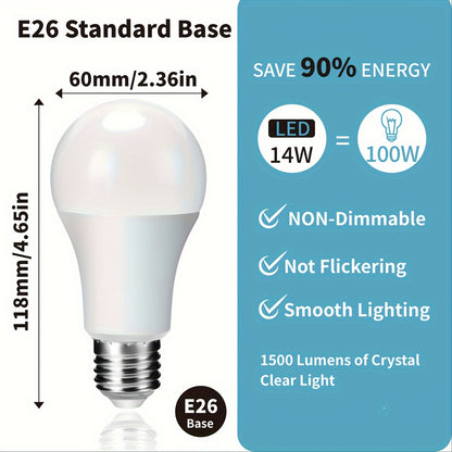10pcs LED Light Bulbs 14W (100W Equivalent), A19 E26 LED Light Bulbs, 1500Lm CRI90+ Light Bulbs For Home Lighting Decor