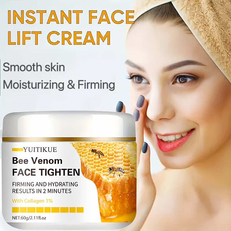 60g YUITIKUE Bee Venom Face Cream with Vitamin E, Hyaluronic Acid & Collagen - Hypoallergenic Moisturizing Formula for All Light Beige Types, 2-Minute Results, Natural Ingredients, Skincare, Bee Venom Cream, Skin Moisturizer,