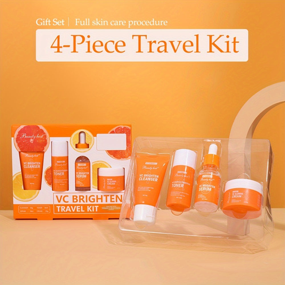 1 Set Hyaluronic Acid Vitamin C Skin Care Set, Travel Size Contains Face Wash/Toner/Serum/Cream, Enriched With Carnosine And Hydrolyzed Collagen, 4-Piece Face Care Gift Set For Women,, Even Out Skin Tone