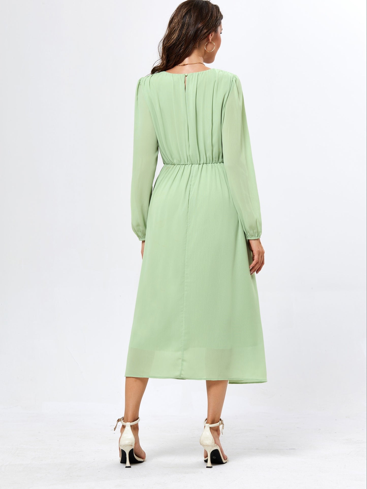Womens Long Sleeve Wedding Guest Dresses Flowy Chiffon Ruffled A Line Midi Dresses 2024 Fall Casual Long Dress