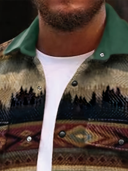 Men'S Casual Winter Jacket with Color-Blocked Stripes & Diamond Pattern - Warm Polyester Coat, Regular Fit, Front Pockets & Single-Breasted Button Closure for Autumn/Winter Outdoor Activities, Casual Outerwear | Colorblock De