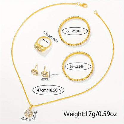1 Round Elegant Business Casual Quartz Watch and 6 Jewelry Pieces - Perfect for Casual Attire and Gift Occasions, Birthday Gifts and Holiday Parties, Ideal for Women, Ladies, Family, Friends, Spouse, Mother