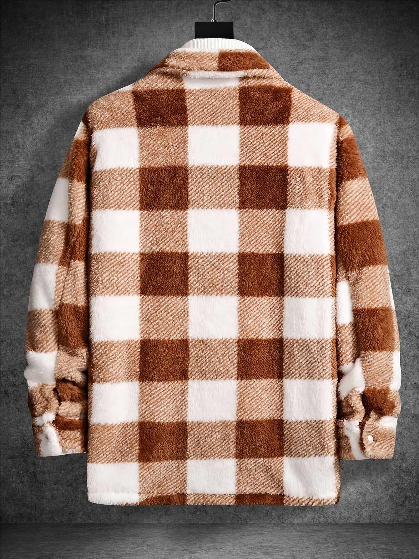 Men's Cozy Plaid Fleece Jacket - Casual Button-Up with Lapel Collar, Long Sleeves for Winter Warmth